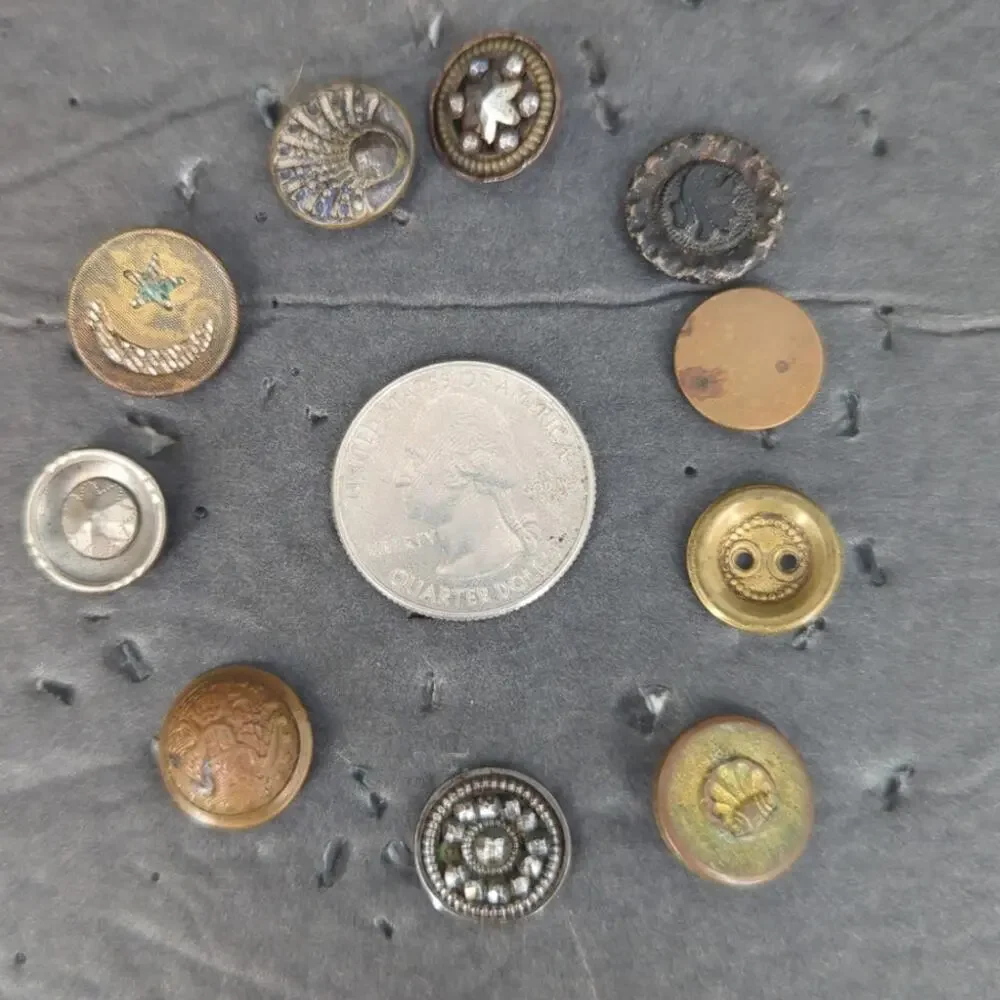 LOT G of 10 Antique Vintage Victorian Brass Mixed Materials Buttons ESTATE FIND